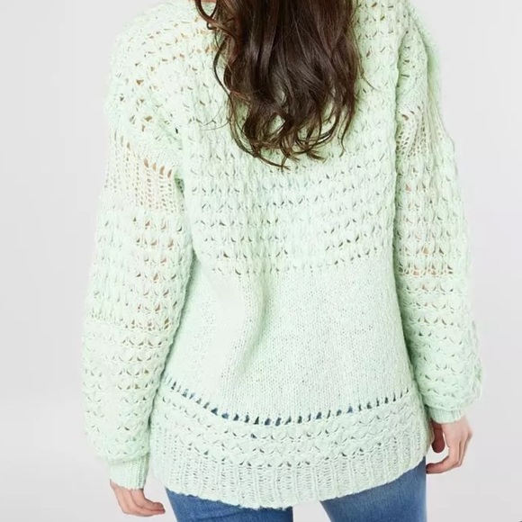 Free People Crashing Waves Pullover Sweater Seafoam Green size S - Picture 2 of 9